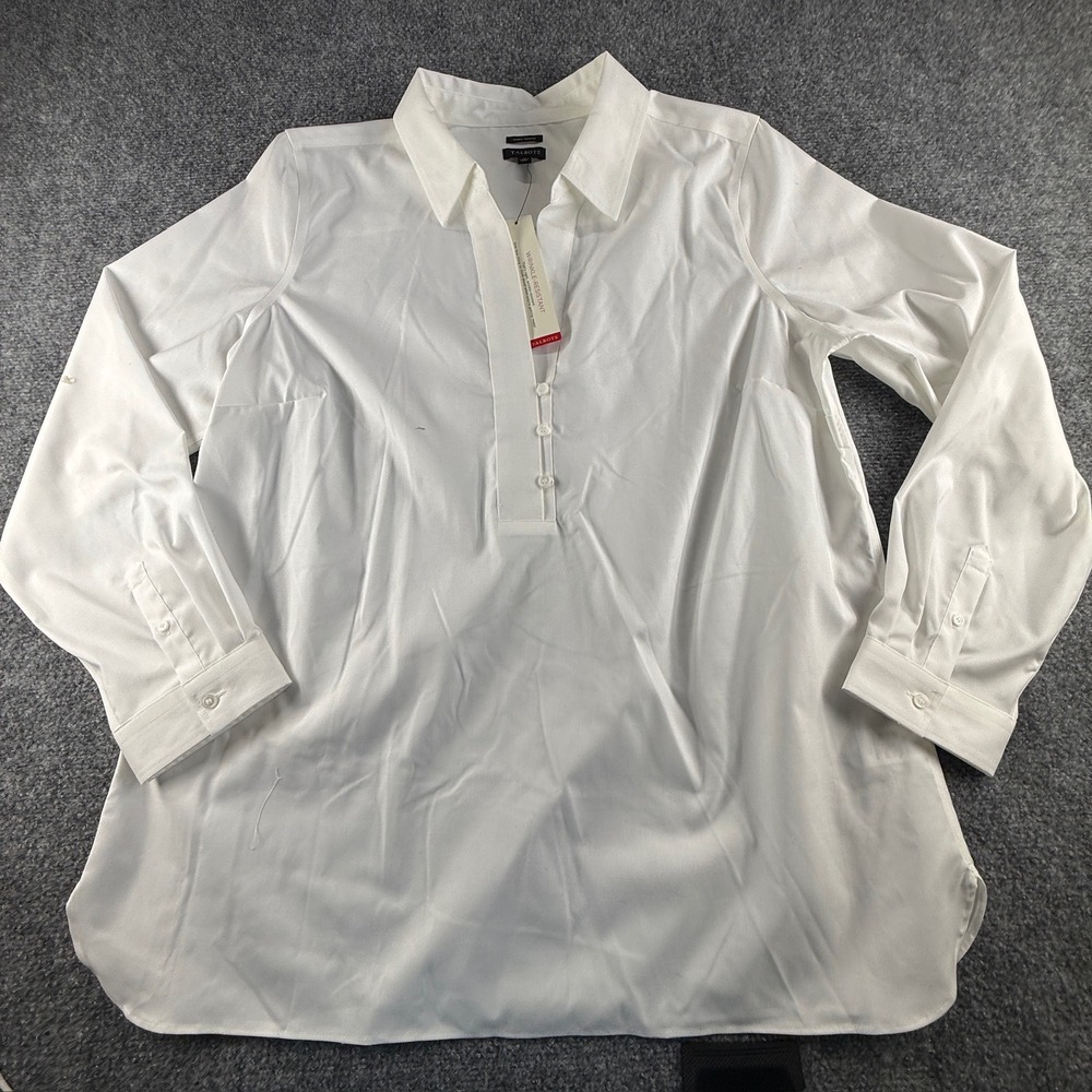 Talbots Womens White Wrinkle Resistant Poplin Blouse Size 16 NWT 50966776